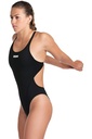 Costum de baie ARENA Solid Swim Tech Team pentru femei, Costum de baie pentru femei cu uscare rapidă, Costum de baie sportiv din țesătură MaxLife Eco cu rezistență maximă la clor, alb-negru, 40