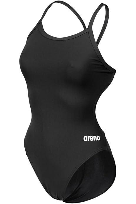 Costum de baie pentru femei ARENA Solid Swim Tech Team, costum de baie pentru damă cu uscare rapidă, costum de baie sportiv din țesătură MaxLife Eco cu rezistență maximă la clor, alb-negru, 40