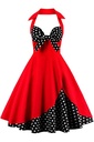 IWEMEK Rochii Rockabilly Retro Vintage Ani 1950 pentru Femei, Elegante de Vară, Jupon până la genunchi, Rochii de seară Rochii de petrecere Rochii de cocktail Fusta plisată Buline roșii