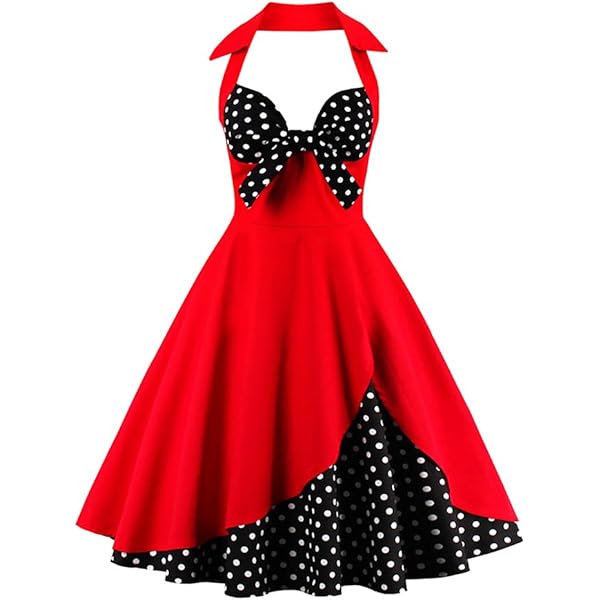 IWEMEK Rochii Rockabilly Retro Vintage Ani 1950 pentru Femei, Elegante de Vară, Jupon până la genunchi, Rochii de seară Rochii de petrecere Rochii de cocktail Fusta plisată Buline roșii