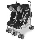 Cărucior Maclaren Twin Techno pentru nou-născuți cu greutatea de până la 15 kg pentru fiecare scaun, ușor și compact, baldachin individual extensibil, impermeabil UPF 50+, scaun rabatabil, husă de ploaie inclusă, negru