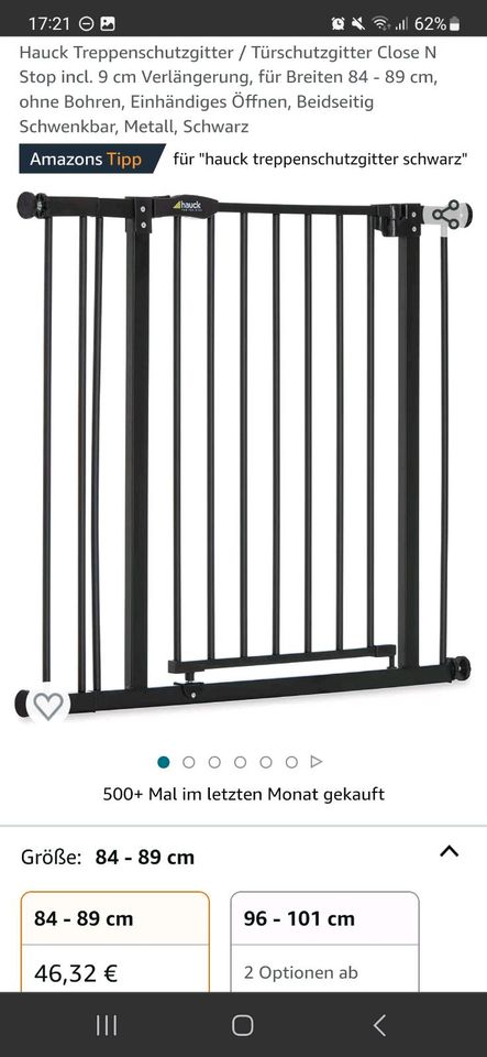 Hauck poarta scara/poarta usa Close N Stop cu prelungire de 9 cm, pentru latimi 84 - 89 cm, fara gaurire, deschidere cu o singura mana, pivotanta pe ambele parti, metal, negru
