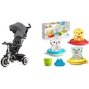 Tricicletă Kinderkraft ASTON de la 9 luni până la 25 kg, tricicletă pentru copii cu bară de împingere, scaun rotativ pentru deplasare înainte și înapoi, copertina pliabilă cu protecție solară, coș pentru suport pentru băuturi într-un set, roz