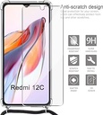 TTSWJBD Lanț de telefon mobil pentru husă Xiaomi Redmi 12C cu folie de protecție pentru ecran, husă colier pentru telefon mobil cu cablu detașabil pentru agățat în jurul gâtului, husă de protecție din silicon transparent cu curea roz
