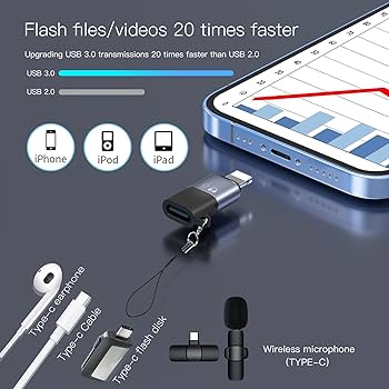 Adaptor USB C la Lightning, adaptor Lightning OTG, potrivit pentru conectarea între telefoane mobile, tablete și unități flash USB, microfoane, cititoare de carduri, plăci de sunet, șoareci și tastaturi