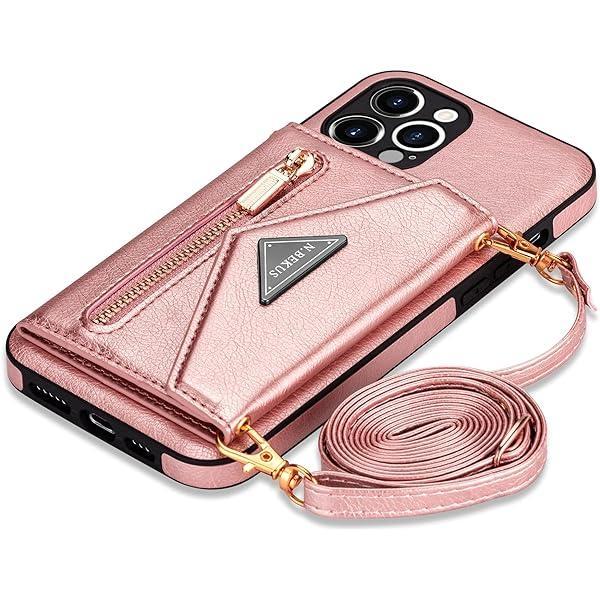 Husă GUVAGI pentru iPhone 13 Pro Max cu curea, husă pentru telefon mobil pentru iPhone 13 Pro Max, husă din piele Husă cu clapetă cu fermoar Husă de protecție rezistentă la șocuri Magnet Estetică pentru fete Husă pentru telefon mobil cu gât cu lanț (negru)