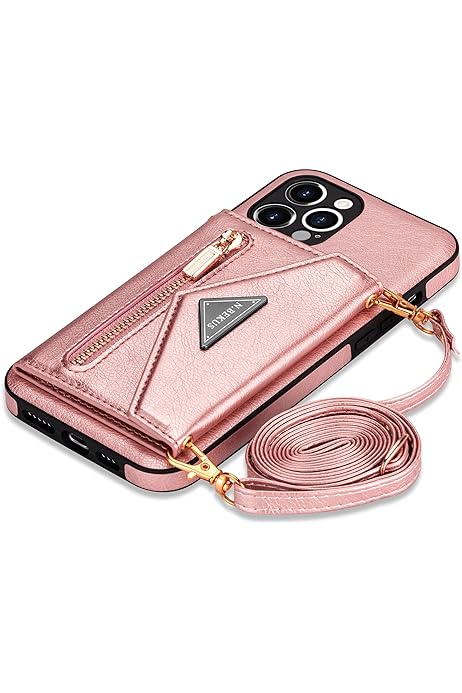 Husă GUVAGI pentru iPhone 13 Pro Max cu curea, husă pentru telefon mobil pentru iPhone 13 Pro Max, husă din piele Husă cu clapetă cu fermoar Husă de protecție rezistentă la șocuri Magnet Estetică pentru fete Husă pentru telefon mobil cu gât cu lanț (negru)