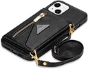 Husă GUVAGI pentru iPhone 13 Pro Max cu curea, husă pentru telefon mobil pentru iPhone 13 Pro Max, husă din piele Husă cu clapetă cu fermoar Husă de protecție rezistentă la șocuri Magnet Estetică pentru fete Husă pentru telefon mobil cu gât cu lanț (negru)
