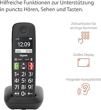 Gigaset E290HX - receptor DECT cu suport de încărcare - compatibil Fritzbox - telefon senior fără fir pentru router și bază DECT - afișaj mare și butoane - funcție de amplificare, negru