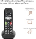 Gigaset E290HX - receptor DECT cu suport de încărcare - compatibil Fritzbox - telefon senior fără fir pentru router și bază DECT - afișaj mare și butoane - funcție de amplificare, negru