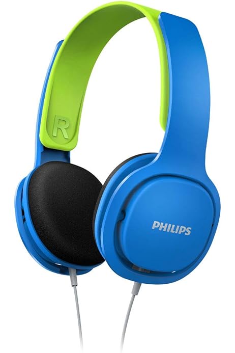 Căști peste ureche pentru copii Philips SHK2000BL/00, lumini cu LED-uri colorate, limitare a volumului 85 dB, izolare zgomotă, cu pernițe moi pentru urechi, bandă ergonomică (albastru)