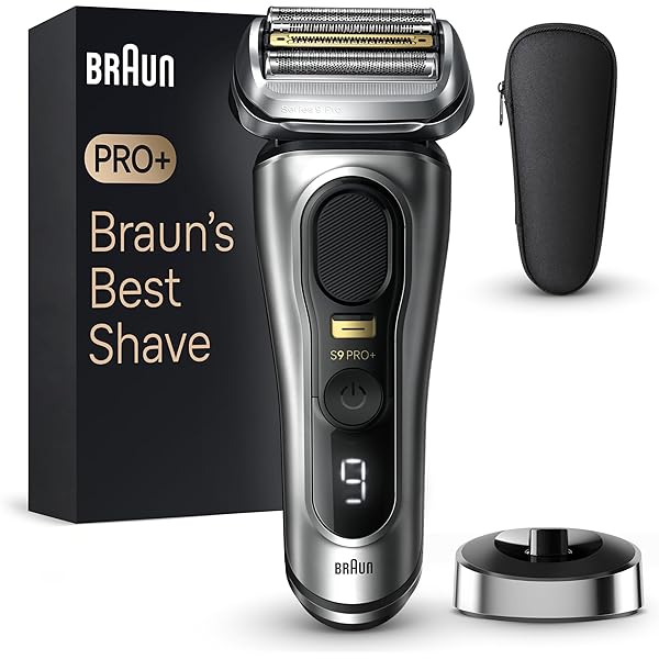 Aparat de ras Braun Series 9 Pro+ pentru barbati, aparat de ras electric cu 5 elemente de ras Pro, aparat de tuns par lung ProTrimmer, statie de incarcare, timp de functionare 60 min, umed si uscat, 9517s, argintiu