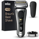 Aparat de ras Braun Series 9 Pro+ pentru barbati, aparat de ras electric cu 5 elemente de ras Pro, aparat de tuns par lung ProTrimmer, statie de incarcare, timp de functionare 60 min, umed si uscat, 9517s, argintiu