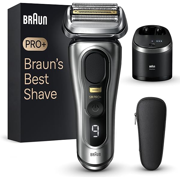 Aparat de ras Braun Series 9 Pro+ pentru barbati, aparat de ras electric cu 5 elemente de ras Pro, aparat de tuns par lung ProTrimmer, statie de incarcare, timp de functionare 60 min, umed si uscat, 9517s, argintiu