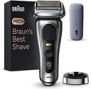 Aparat de ras Braun Series 9 Pro+ pentru barbati, aparat de ras electric cu 5 elemente de ras Pro, aparat de tuns par lung ProTrimmer, statie de incarcare, timp de functionare 60 min, umed si uscat, 9517s, argintiu