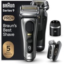 Aparat de ras Braun Series 9 Pro+ pentru barbati, aparat de ras electric cu 5 elemente de ras Pro, aparat de tuns par lung ProTrimmer, statie de incarcare, timp de functionare 60 min, umed si uscat, 9517s, argintiu