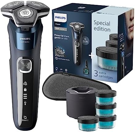Philips Shaver Series 5000 - aparat de ras electric umed și uscat pentru bărbați cu aparat de tuns pliabil, stație de curățare, cartus de curățare și carcasă de călătorie (model S5898/50)