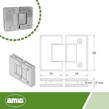 Amig | Balamă plată mobilă din Zamak | 88 x 54mm | Model C | Placat cu crom lucios | Potrivit pentru cabină de duș din sticlă | 8-12 mm grosime | Sarcina maxima per pereche 35 kg