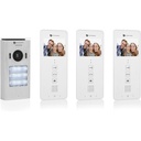 Sistem video interfon Smartwares DIC-22132 pentru 3 unități rezidențiale, monitor LCD de 3,5 inchi (8,9 cm)/cu funcție de deschidere a ușii/tehnologie cu 2 fire, argintiu