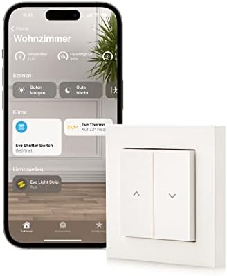 Eve Shutter Switch - Control inteligent al ruloului cu programe integrate, umbrire adaptivă, control vocal Siri, temporizator, acces la distanță, fără bridge, Bluetooth/Thread, Apple HomeKit