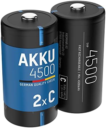 Baterie ANSMANN C 4500mAh NiMH 1.2V - Baterii Baby C reîncărcabile cu autodescărcare scăzută ideale pentru boombox, dispozitive medicale, lanternă, lanternă (2 bucăți)