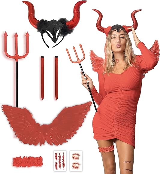 Costum de Diavol Roșu - Costum de Halloween Femei - Adulti și Adolescenți Mărime Unică - Costum Trending 2023