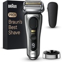 Aparat de ras Braun Series 9 Pro+ pentru barbati, aparat de ras electric cu 5 elemente de ras Pro, aparat de tuns par lung ProTrimmer, statie de incarcare, timp de functionare 60 min, umed si uscat, 9517s, argintiu