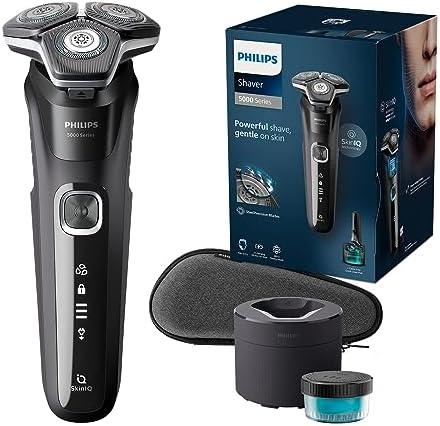 Philips Shaver Series 5000 - aparat de ras electric umed și uscat pentru bărbați cu aparat de tuns pliabil, stație de curățare, cartus de curățare și carcasă de călătorie (model S5898/50)