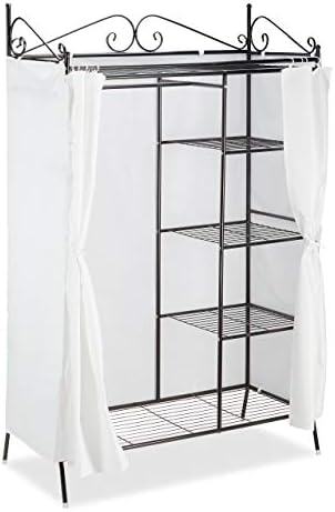 Dulap Relaxdays metalic COUNTRY 172 x 105 x 45 cm HxLxD, dulap stil rustic cu perdea din stofa, alb-negru
