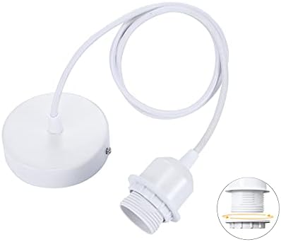 Suspensie lampă Linkind E27 cu inel cu șurub, cablu textil de 100 cm reglabil, pandantiv compatibil cu abajur, suport lampă ideal pentru agățat bucătărie, alb