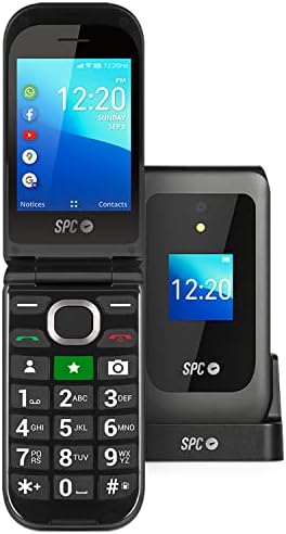 SPC Jasper 2 4G - Telefon Flip pentru seniori cu Whatsapp, butoane mari, compatibil cu aparate auditive, buton SOS, ecran dublu, 4G și stație de încărcare, negru