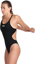 Costum de baie pentru femei ARENA Solid Swim Tech Team, costum de baie pentru damă cu uscare rapidă, costum de baie sportiv din țesătură MaxLife Eco cu rezistență maximă la clor, alb-negru, 40