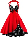 IWEMEK Rochii Rockabilly Retro Vintage Ani 1950 pentru Femei, Elegante de Vară, Jupon până la genunchi, Rochii de seară Rochii de petrecere Rochii de cocktail Fusta plisată Buline roșii