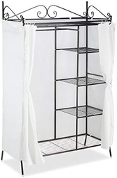 Dulap Relaxdays metalic COUNTRY 172 x 105 x 45 cm HxLxD, dulap stil rustic cu perdea din stofa, alb-negru