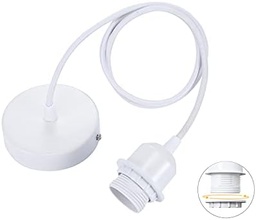 Suspensie lampă Linkind E27 cu inel cu șurub, cablu textil de 100 cm reglabil, pandantiv compatibil cu abajur, suport lampă ideal pentru agățat bucătărie, alb