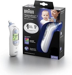 Termometru pentru ureche Braun ThermoScan 7 (Age Precision, afișaj al temperaturii cu coduri de culori, febră, sigur, igienic, precis clinic, blând) IRT6520, 1 bucată (pachet de 1), digital