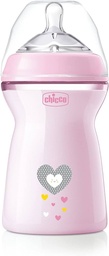Biberon Chicco Natural Feeling Anti-colici 6+ luni 330 ml, Biberon cu tetina din silicon moale si flexibila, potrivit pentru alaptare, roz